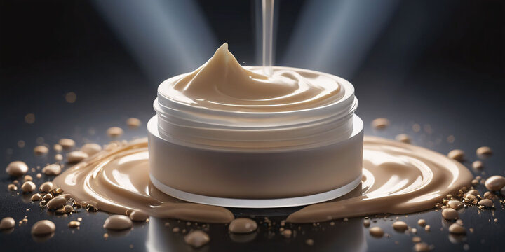 ar of Clarins Extra-Firming Body Cream Spilling on a Table. A photo of a glass jar of Clarins Extra-Firming Body Cream on its side, spilling a white cream onto a brown wooden table.