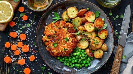Plate of potatoes and peas