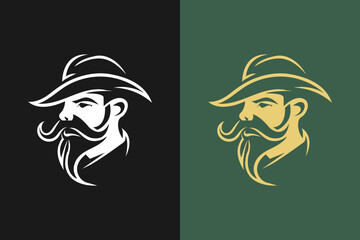 Cowboy head Silhouette Logo. Western design. Elements for logo and tattoo in hipster style. Silhouette of hipster guy in profile for barber shop.