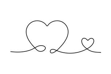 Heart continuous one line drawing, Black and white vector minimalist illustration