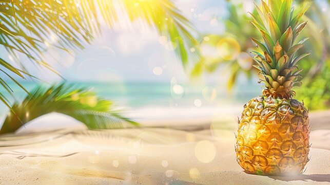 Bright summer backdrop with a pineapple for a beach wedding invitation or a summer party.