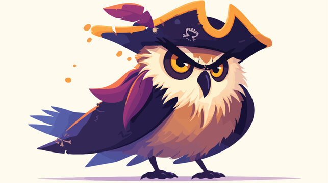 Owl illustration vector image with pirate hat 2d fl