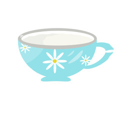 Drink mug with a spring-summer floral print in blue. Cute cup with seamless pattern