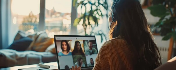 A video call with a many different people trought laptop.