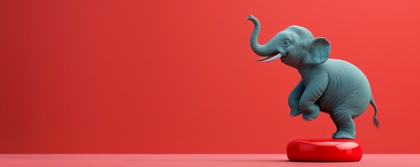 A cartoon elephant balancing on a click button, representing budget control in PPC, bright and clear, text space