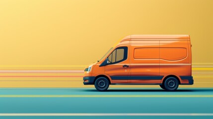 A cartoonish delivery truck speeding, denoting fast shipping, on a minimalist, bright background with text space