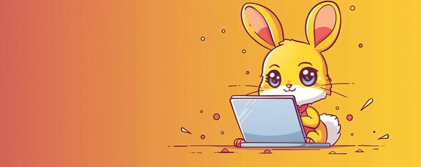 A cartoon bunny with a laptop, depicting targeted advertising, on a bright, minimalist background with text space