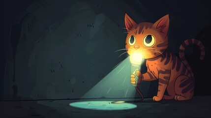 A cartoon cat with a flashlight uncovering hidden website issues, representing technical SEO, isolated, room for text