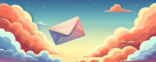 A cartoon newsletter floating on a bright background, representing email marketing, with space for text
