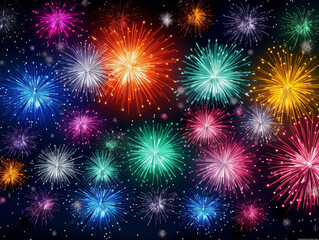 Fototapeta na wymiar An image of a bright multicolored fireworks display on a dark background.