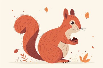 A cartoon squirrel with acorns labeled with keywords, depicting keyword bidding, clear and minimalist, space for text