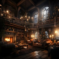 3D rendering of a cozy living room in a classic style.