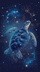 Cartoon turtle with star map stargazer