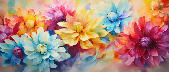 illustration of a colorful flower background in painting encaustic look