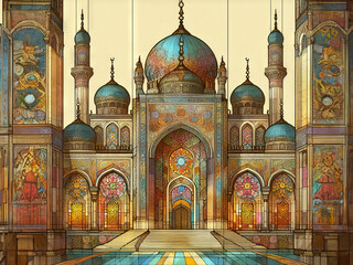 Colorful mosque illustration