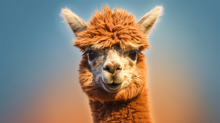A cute, fluffy llama with a big, wide smile on its face. The llama is looking directly at the camera, making it seem like it's inviting the viewer to come closer. The scene is bright and cheerful