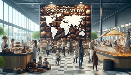 World Chocolate Day concept. various chocolates in dark color. space for text. AI.  July 07 - obrazy, fototapety, plakaty