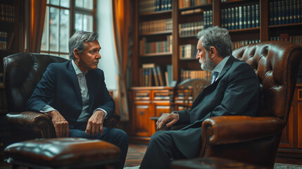 Fototapeta premium Businessman and Male lawyer or judge consult having team meeting with client, Law and Legal services concept.