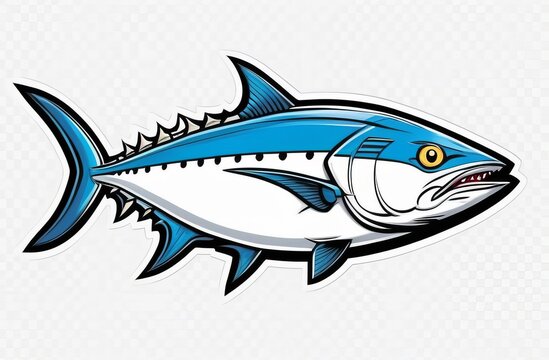 recommend clip art: Vibrant blue and white tuna fish illustration with bold outlines