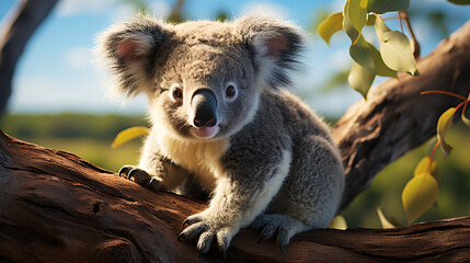 Fototapeta premium A lovely wild koala is sitting in a tree.