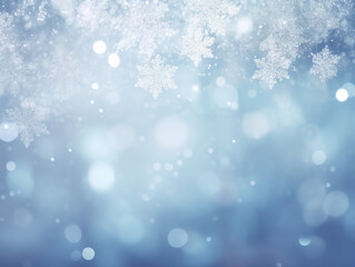 Magical Winter light blue background with snowflakes. Abstract magic wallpaper, beautiful pattern. 