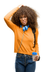 African american student woman doubt expression, confuse and wonder concept, uncertain future