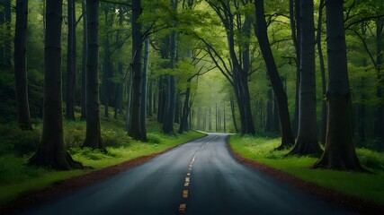 : Exploring Forest Roads Amidst Colorful Leaves and Trees.