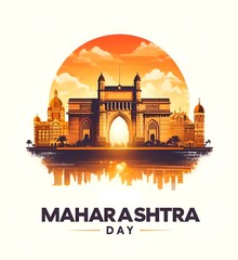 Illustration for maharashtra day with the iconic gateway of india at sunset.