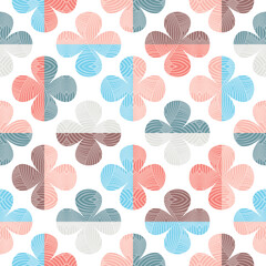 Modern abstract seamless vector pattern with big colourful clovers in retro style. Decorative geometric floral grid texture in vintage colour scheme for wallpaper, fashion and home decor.