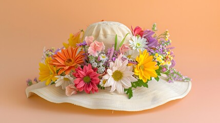 A cute handmade Easter bonnet hat covered with spring flower decorations