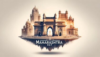 Watercolor illustration for maharashtra day with famous maharashtra monuments. - Powered by Adobe