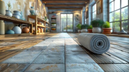 illustrates a partially completed work on laying ceramic tiles. - obrazy, fototapety, plakaty