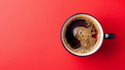 A cup of coffee on a crimson surface