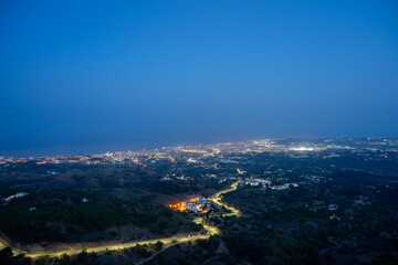 Panoramic night view of Fuengirola from Mijas, Costa del Sol, Andalusia, Spain - obrazy, fototapety, plakaty
