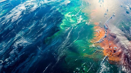 half of the planet earth view from space micro-organisms activity changes the color of the ocean's...