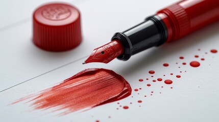 The close-up of an open-cap felt-tip pen in red - obrazy, fototapety, plakaty