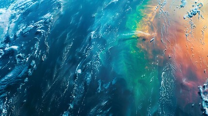 half of the planet earth view from space micro-organisms activity changes the color of the ocean's surface from blue to green and orange and red