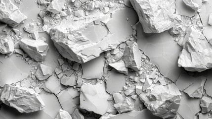 A top view of scattered white marble and large crushed stones - obrazy, fototapety, plakaty