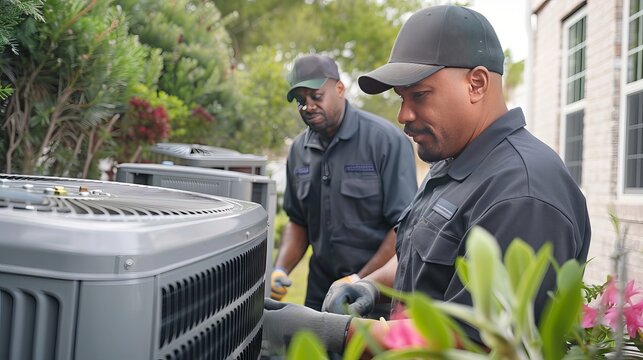 Technicians maintain and repair air conditioners.