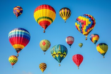 A group of hot air balloons are flying in the sky, AI