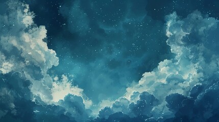Fototapeta premium Watercolor night sky with beautiful clouds