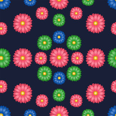 Daisy. Seamless pattern. Endlessly repeating pattern. Вlue background. Summer flower.