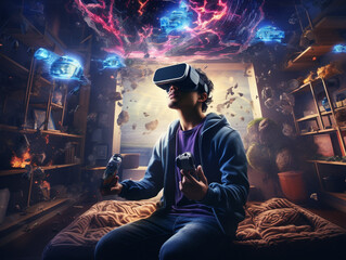 Fototapeta premium A person with virtual reality glasses