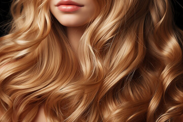 flowing golden hair waves with oil droplets, luxurious and elegant appearance, hair texture