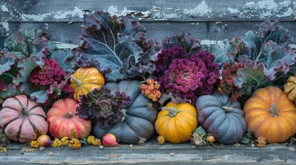 Different colored pumpkins and gourds
