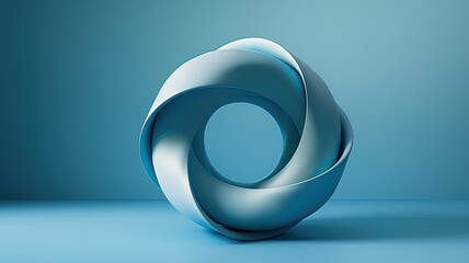 abstract wallpaper, transparent twisted ring on a blue background, minimalism, simplicity