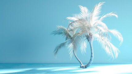 Fototapeta na wymiar white palm tree on a blue background