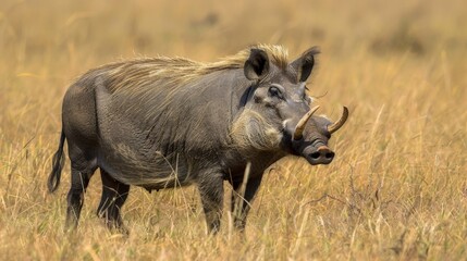 Fototapeta premium A warthog in tall grass