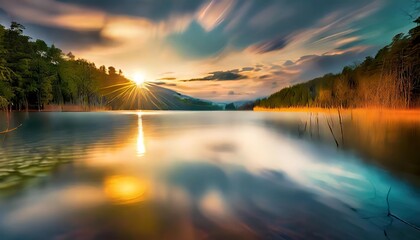 peaceful sunset over a tranquil lake for relaxation and mindfulness