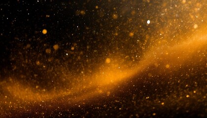 particules scintillantes et brillantes volant sur fond sombre noir lumiere orangee etoile paillette doree et flou cosmos univers espace fond pour banniere conception et creation graphique